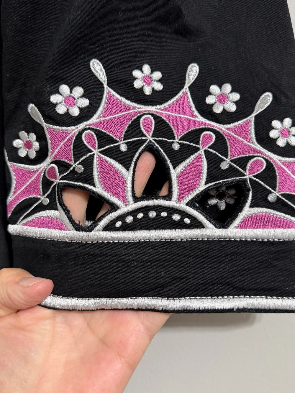 Bob Mackie Wearable Art Black Embroidered Cut Out Zip Jacket Pink White Medium - Picture 4 of 11
